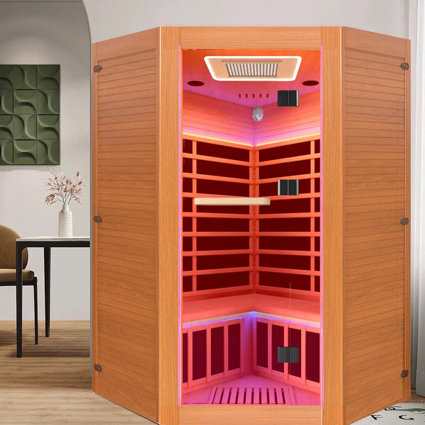 Home Infrared Sauna Designed for Wellness Recovery, 2180W Heating, Hemlock Wood, Bluetooth Speakers, LED Lights