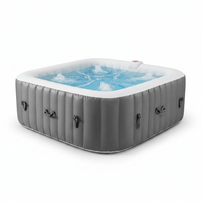 73In Square Hot Tub for 4-6 Person,  Inflatable Hot Tub Home SPA for Outdoor, 910L Capacity, 130Pcs Massage Jets, W/4 Filters, Lockable Cover, Storage Bag, 2 Cup Holder, Gray