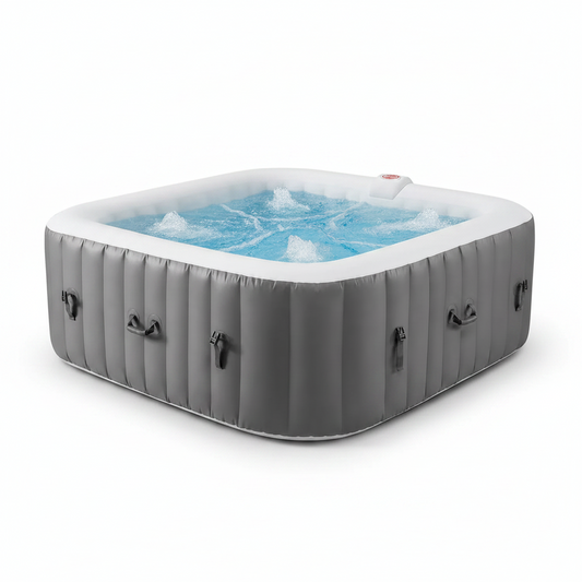 73In Square Hot Tub for 4-6 Person,  Inflatable Hot Tub Home SPA for Outdoor, 910L Capacity, 130Pcs Massage Jets, W/4 Filters, Lockable Cover, Storage Bag, 2 Cup Holder, Gray