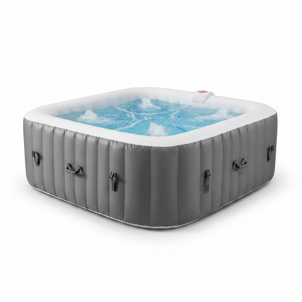 73In Square Hot Tub for 4-6 Person,  Inflatable Hot Tub Home SPA for Outdoor, 910L Capacity, 130Pcs Massage Jets, W/4 Filters, Lockable Cover, Storage Bag, 2 Cup Holder, Gray